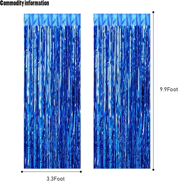 CANREVEL 2 Pack 3.3x8.2 Feet Dark Blue Foil Fringe Backdrop Curtains, Tinsel - Image 3