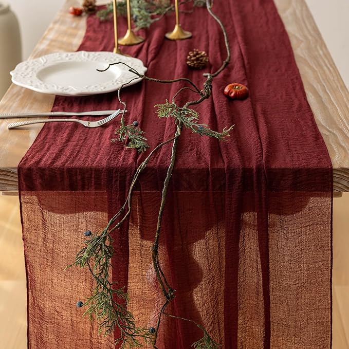 3pcs Burgundy Cheesecloth Table Runner Gauze 120 Inch 10 FT Rustic Boho Cheese - Image 4
