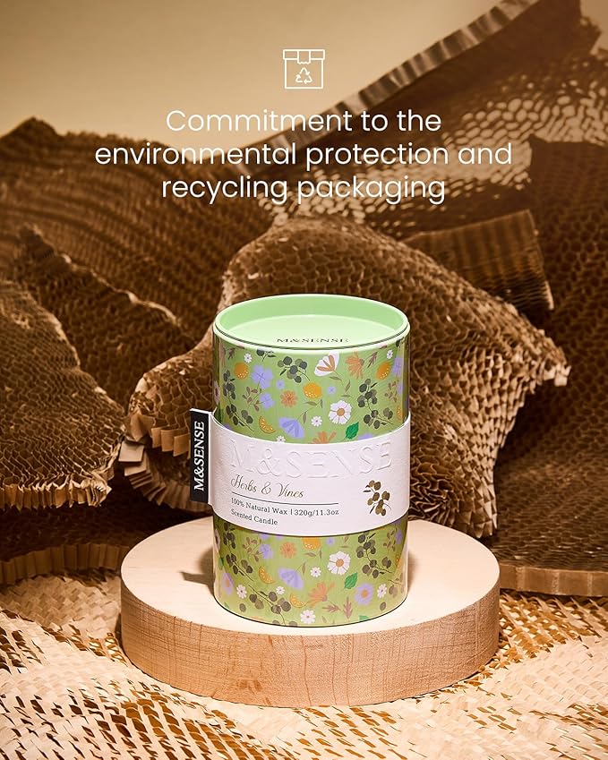 M&SENSE Herbs Vines Scented Candle, Medium Jar Candle 11.3oz Natural Soy Wax - Image 5