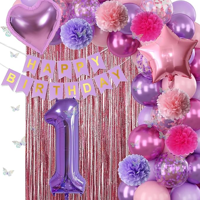 Pink Purple 1st Birthday Party Decorations - Image 8