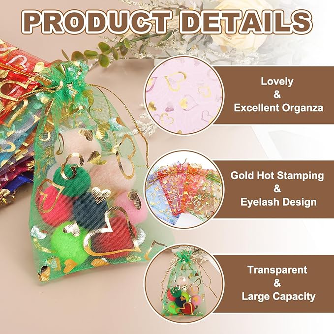 PATIKIL 50 Pcs 5x7 Inch Heart Printed Organza Bags - Image 3
