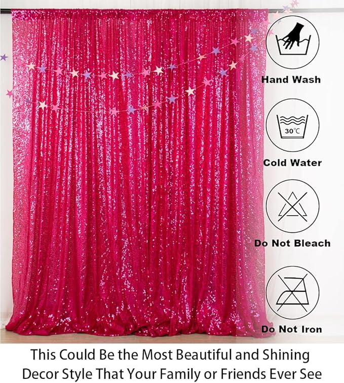 ShinyBeauty Fuchsia Sequin Backdrop Curtains 2 Panels Sequin Bakdrop 4X8Ft - Image 5