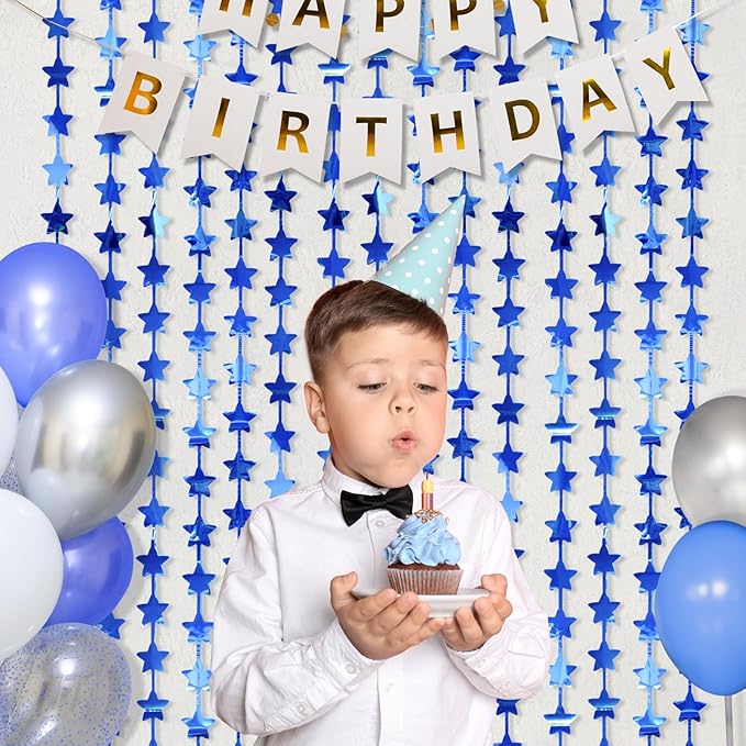 LOLStar 2Pack Blue Happy Birthday Party Decorations 3.3X6.6ft Each Navy Star - Image 5