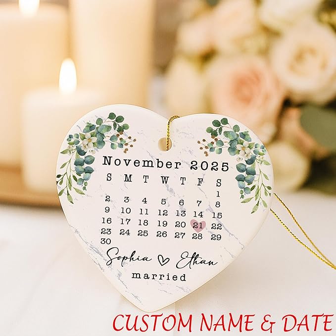 Love Signal Married Calendar Ceramic Ornament, Mr Mrs 2025 Ornaments Custom - Image 7