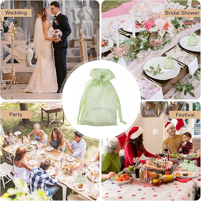 QIANF 20 Pcs Light Green Organza Bags 6X9 inch - Image 7