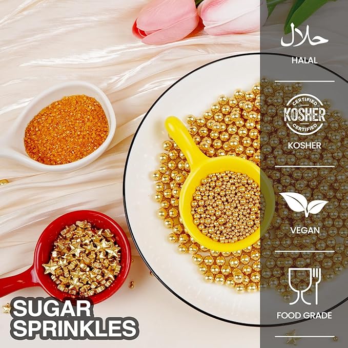 Edible Gold Pearl Sprinkles for Cake Decorating, Baking Cake Decorations - Image 4