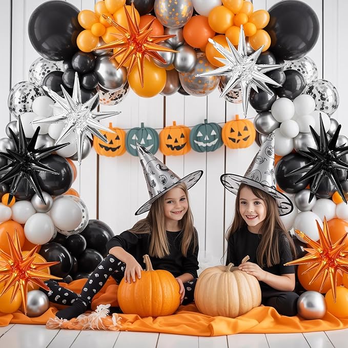 Black Orange Silver Star Balloons - Image 4
