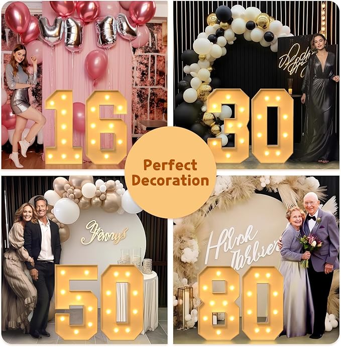 imprsv 3FT Light Up Numbers, Marquee Numbers 80th Birthday Decorations - Image 7