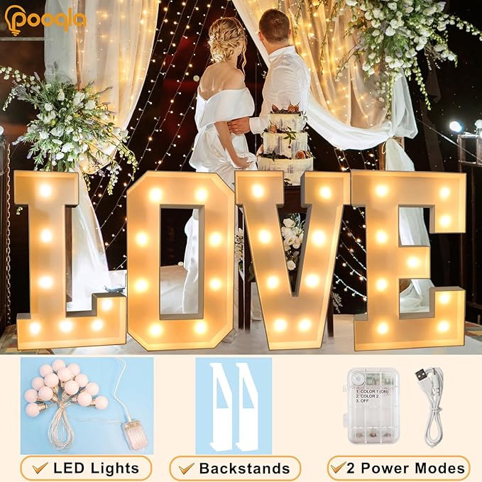 Pooqla 3FT Marquee Light Up Letters, Cool White and Warm White LED Big Mosaic - Image 3
