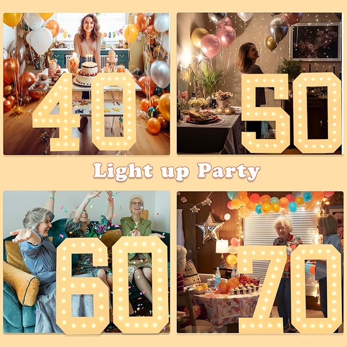 LOBOOM 4FT Light Up Numbers, Marquee Numbers 4 Feet Tall Giant Number 70 Mosaic - Image 8