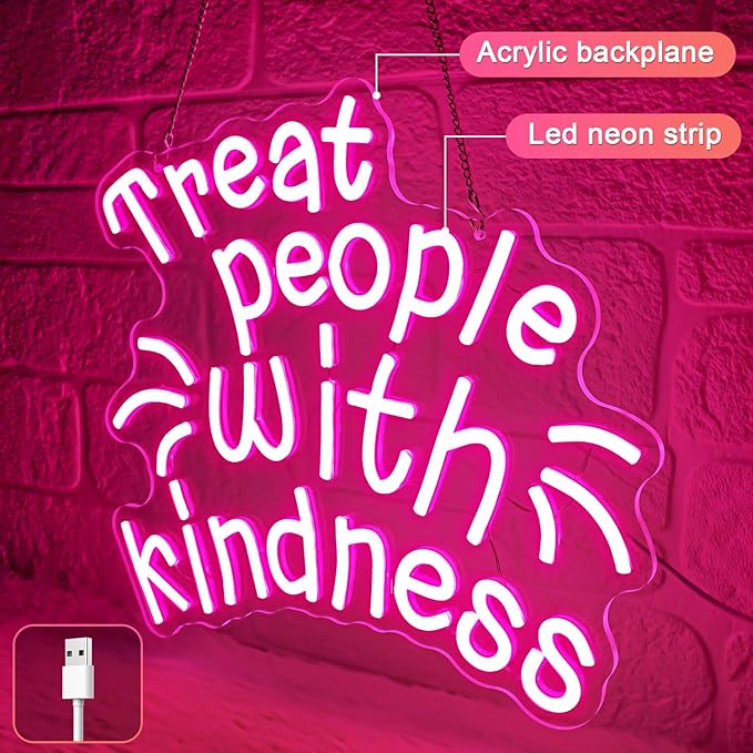 Treat People with Kindness Neon Sign, Dimmable Inspiring Letter Neon Lights USB - Image 2
