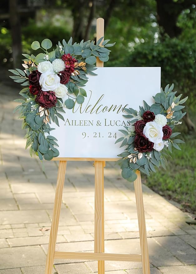 Artificial Burgundy Wedding Arch Flower Swags Set of 2 - Image 9