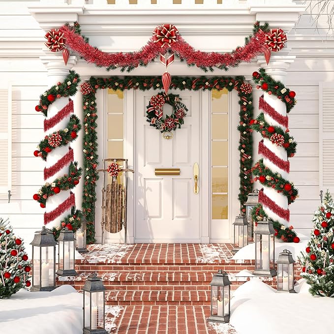 32.8 Ft Red Christmas Tinsel Garland Metallic Shiny Tassle Banner Wall Hanging - Image 7