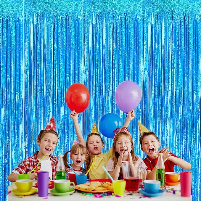 4 Pack Light Blue Tinsel Foil Fringe Curtain Backdrop, 3.28Ft x 8.2Ft Metallic - Image 6