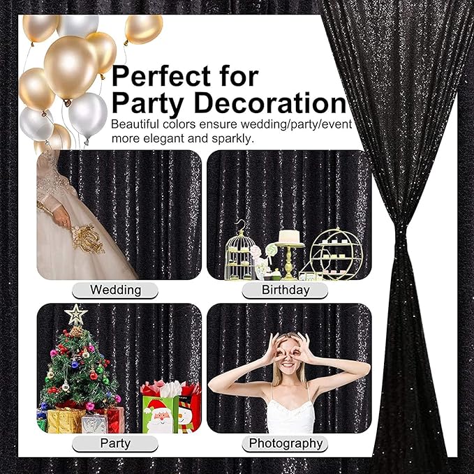 Black Sequin Backdrop 8FTx8FT 1 Panel Sequin Backdrop Curtain - Image 3