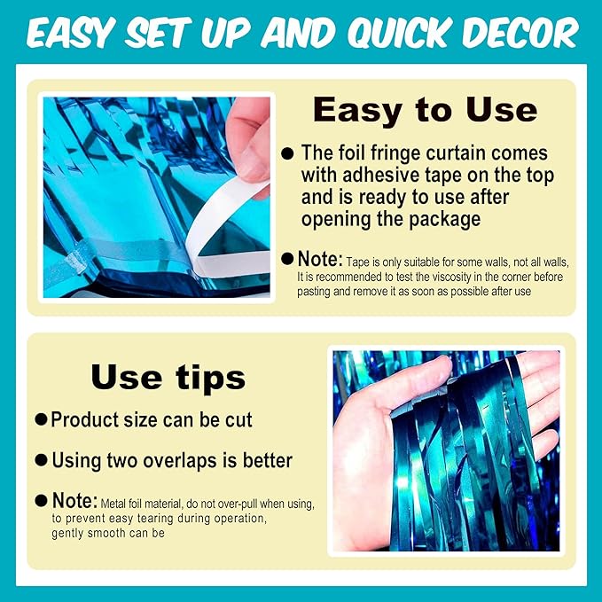 3 Pack Lake Blue Foil Fringe Curtains Backdrop, 3.28 x 9.8 Ft Metallic - Image 3