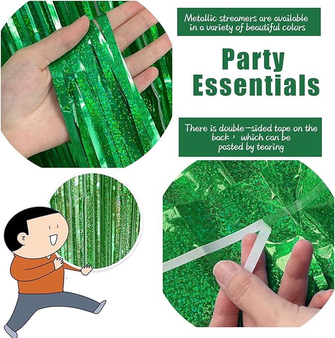 3 Pack Green Streamers Backdrop Jungle Party Decorations Foil Fringe Backdrop - Image 3