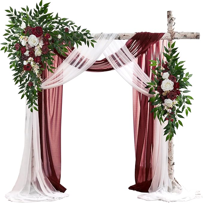 Wedding Arch Flowers with Drapes Kit by WEDFLOR