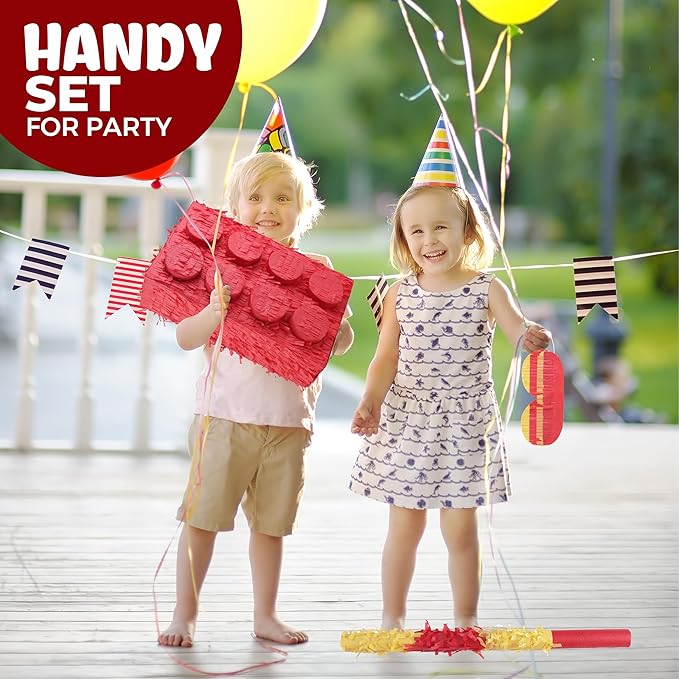 Block Pinata Bundle with a Blindfold and Bat, Building Blocks Theme Birthday - Image 5