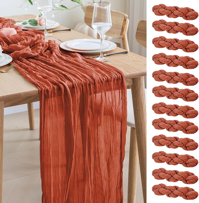 Asee'm 12pcs Cheesecloth Table Runner 120 Inches Long Terracotta Boho Gauze by Aseem