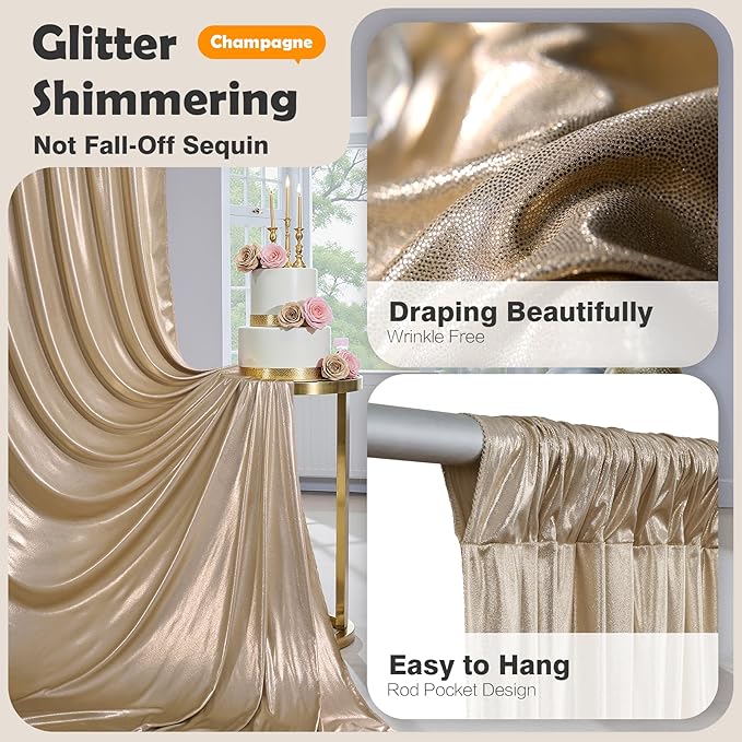 20x10 Champagne Sequin Backdrop Curtain - Image 5