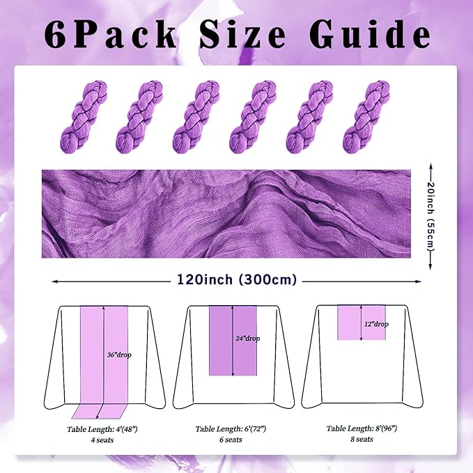 6 Pack Purple Cheesecloth Table Runner 10FT Boho Fabric Rustic Cheese Cloth - Image 2