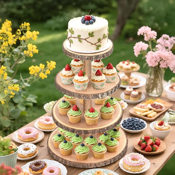 Wooden Cupcake Stand for 50 Cupcakes 4-Tier Dessert Tower Rustic Tiered Display - Image 2