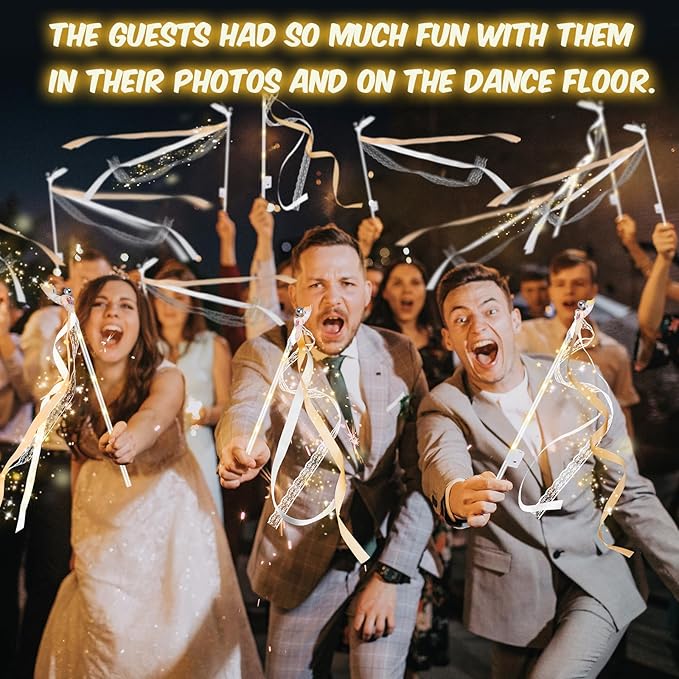 100 PCS Wedding Wands with Lights, Fairy Wands, LED Silk Fairy Wand with Bells - Image 6