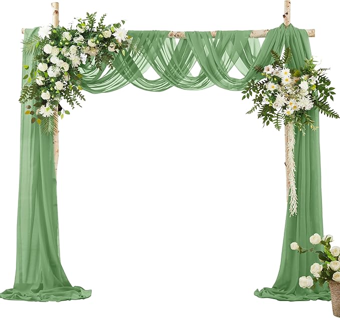 VACVELT Wedding Arch Draping Fabric Sage Green Chiffon, 1 Panel Sheer Drapes 30 by VACVELT