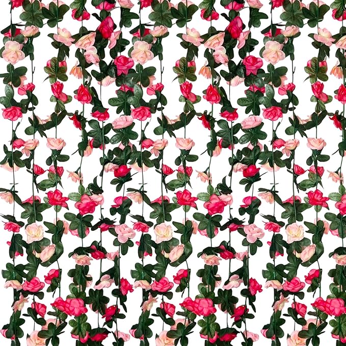 16Pcs 126Ft Pink Rose Garland, Fake Rose Hanging Flowers, Artificial Flower Vine by Tisspoms