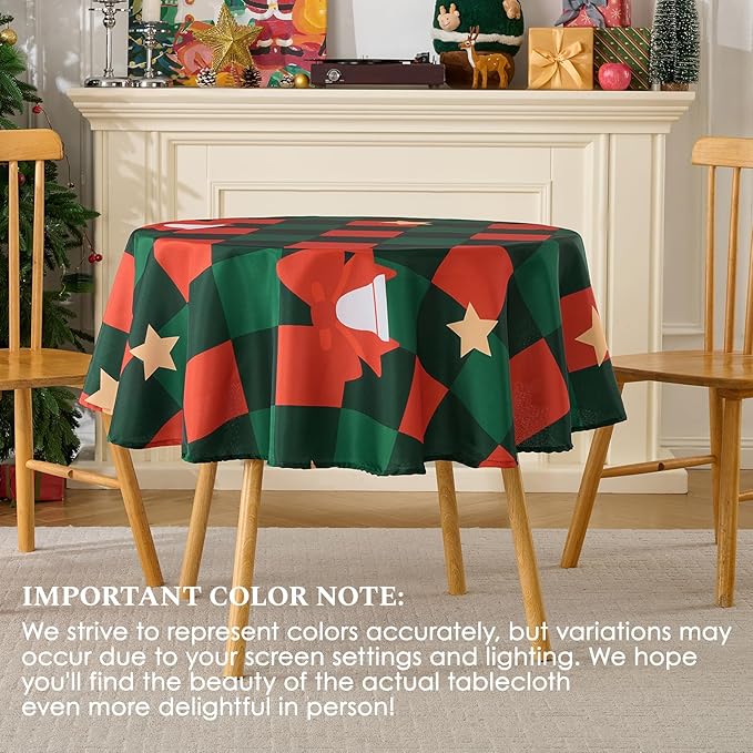 Christmas Tablecloth Round 60 Inch Waterproof, Machine Washable Checkered - Image 7