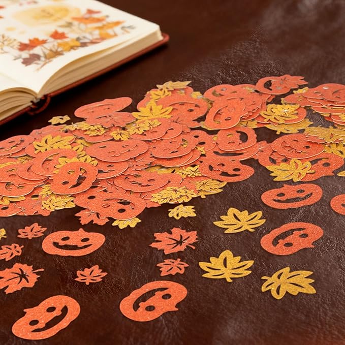 300pcs Fall Glitter Confetti, Autumn Maple Leaf Pumpkin Table Scatter - Image 6