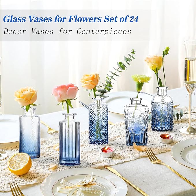 Bud Vases Set of 24, Gradient Blue Vintage Small Vases - Image 3