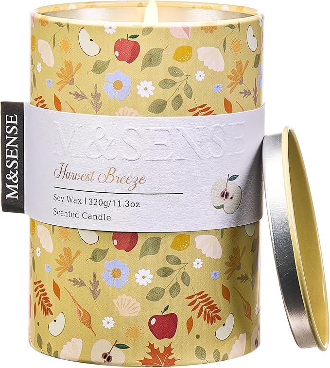 M&SENSE Harvest Breeze Scented Candle, Medium Jar Candle 11.3oz Natural Soy Wax by MSENSE