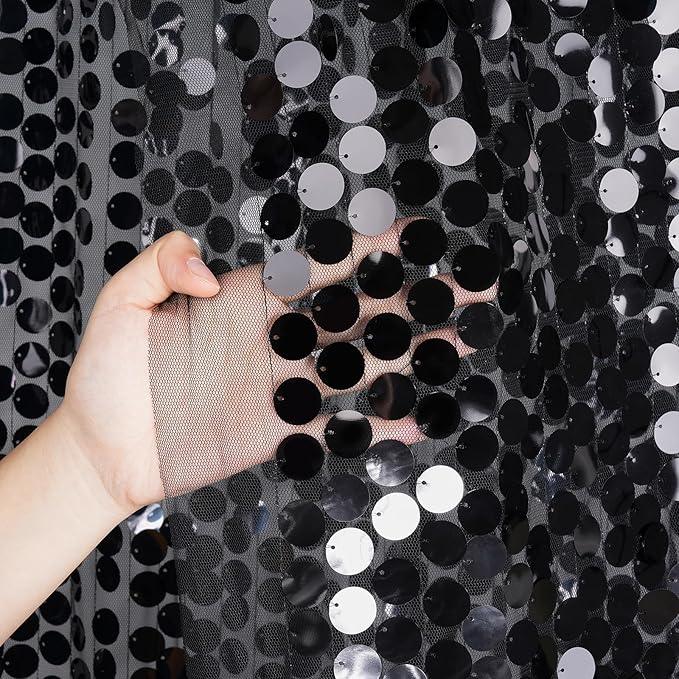 Black Sequin Backdrop Curtains 4ftx8ft Halloween Glitter Backdrop Drapes Big - Image 3