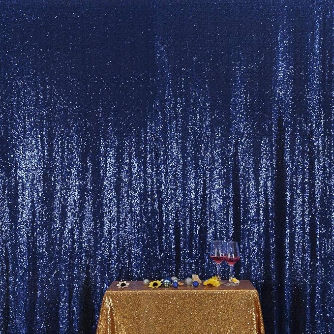 SquarePie Sequin Backdrop 8FT x 8FT Navy Blue Curtain Background Wedding Party - Image 4