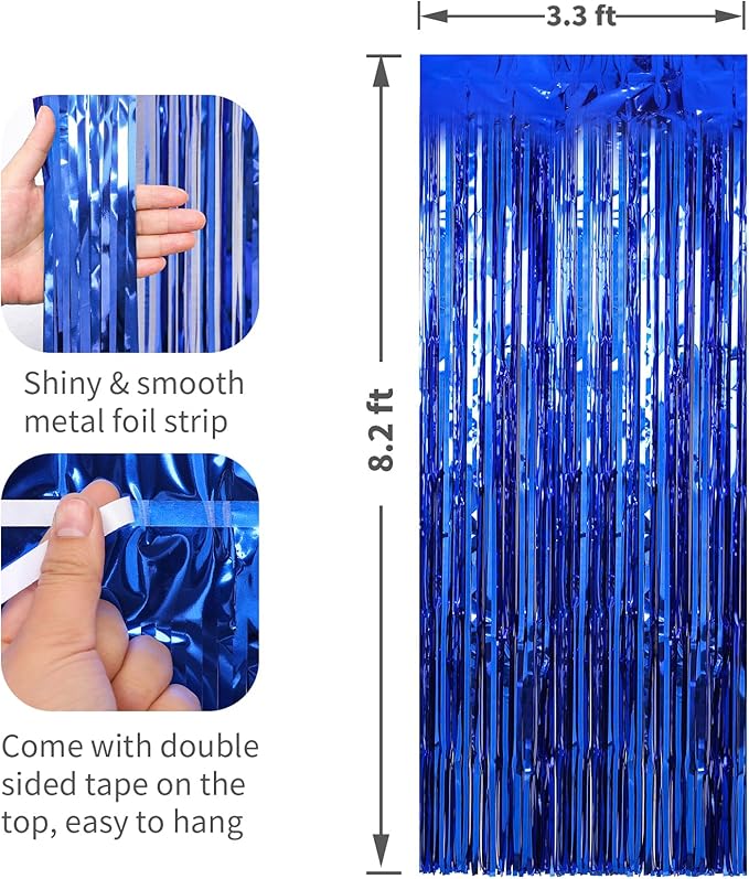 6 Pack Dark Blue Foil Fringe Curtains Streamers Party Decorations 3.3 x 8.2 ft - Image 2