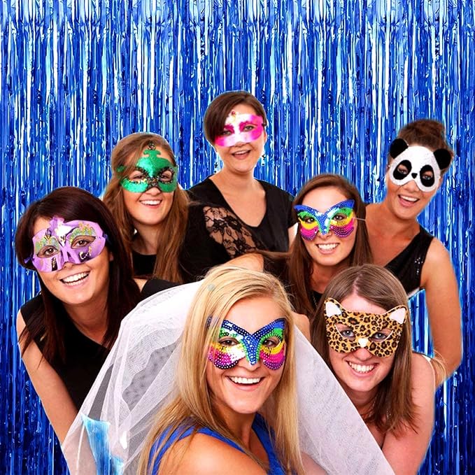 4 Pack Blue Foil Fringe Curtain Backdrop, 3.28Ftx8.2Ft Metallic Tinsel Streamers - Image 7