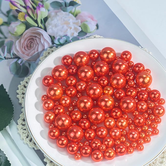150Pcs Orange Polished No Hole Faux Pearl Beads - Image 2
