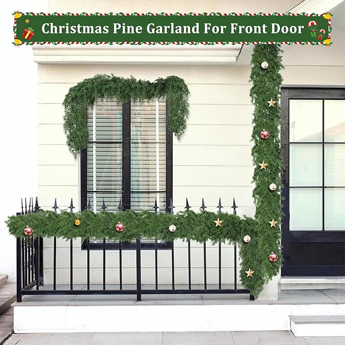 9ft Christmas Cedar Garland, Real Touch Pine Garland, Realistic Cypress - Image 4