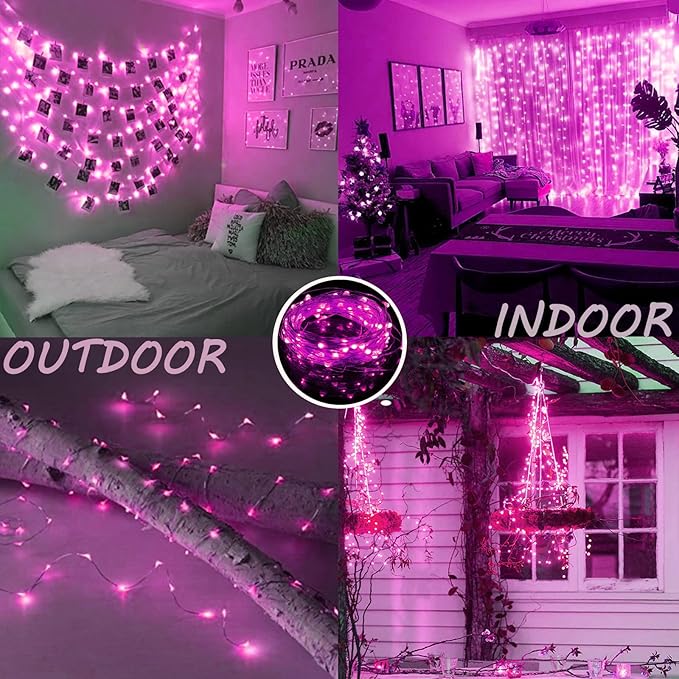 66Ft 200 LED Pink Fairy Lights Plug in, Waterproof String Lights Outdoor & - Image 2