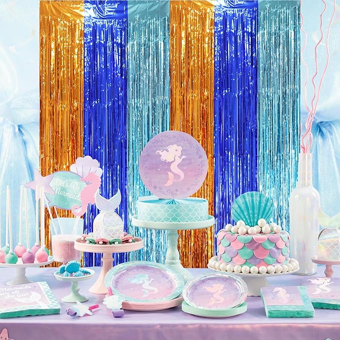 2 Pack Blue Orange Foil Fringe Backdrop Curtains, Tinsel Streamers Party - Image 7