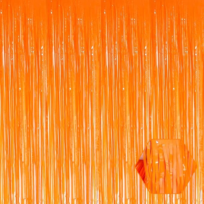 6 Pack Macaron Orange Foil Fringe Curtain Backdrop, 3.28Ft x 8.2Ft Metallic by Ferwzsr