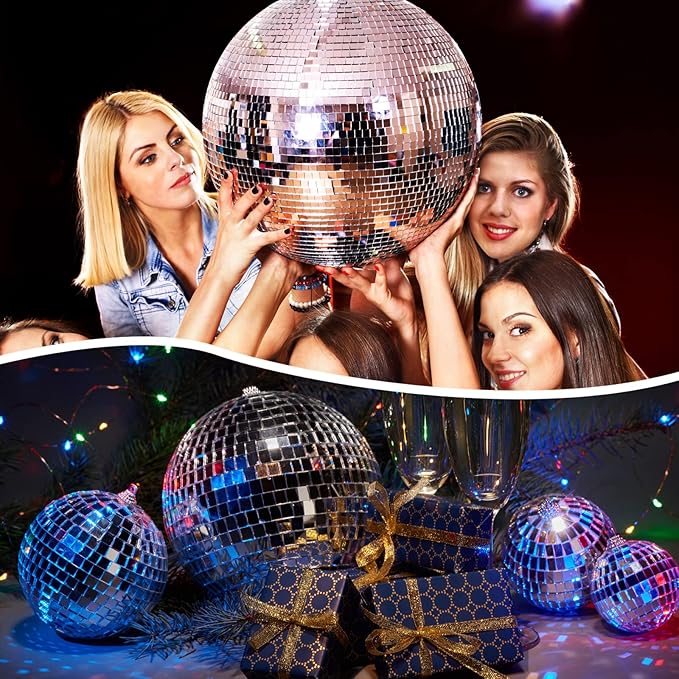 4 pack Large Disco Ball Silver Hanging Disco Balls Reflective Mirror Ball - Image 7