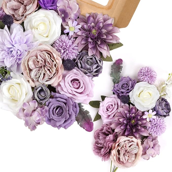 AmyHomie Artificial Purple Flowers Combo Silk Mix Peony Rose Hydrangea Fake - Image 7