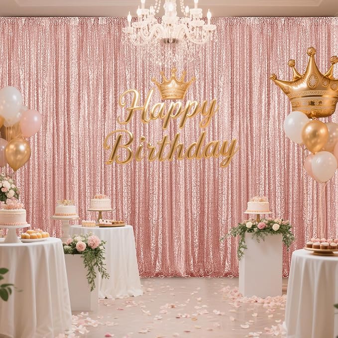 Rose Gold Sequin Backdrop Curtain 4 Pieces 2FTx8FT Glitter Photography Backdrop - Image 2