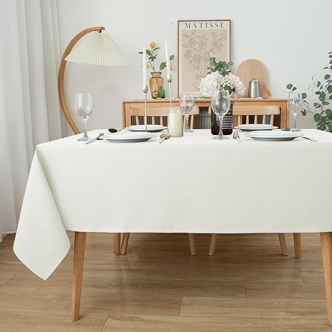 Biscaynebay Textured Fabric Tablecloths 90x156 Inches Rectangular, Ivory Water - Image 7