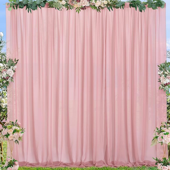 PARTISKY 10x7ft Dusty Rose Chiffon Backdrop Curtains, Wrinkle-Free Sheer Fabric by Partisky