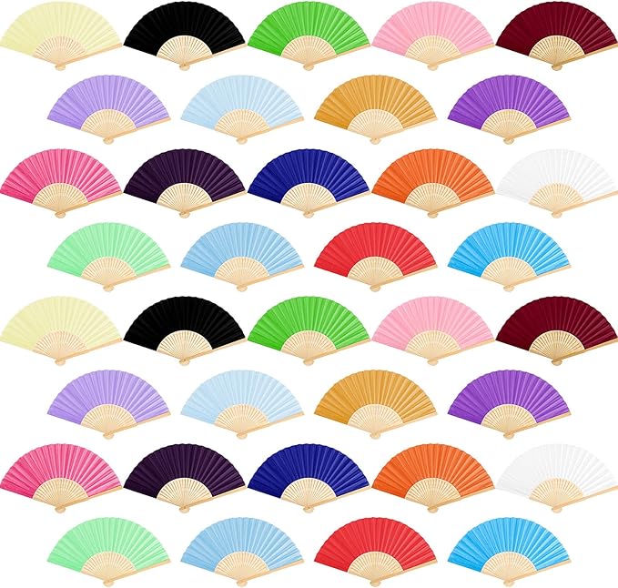 URATOT 36 Pieces Multicolor Folding Fans Silk Bamboo Folding Fans Handheld Fan by URATOT