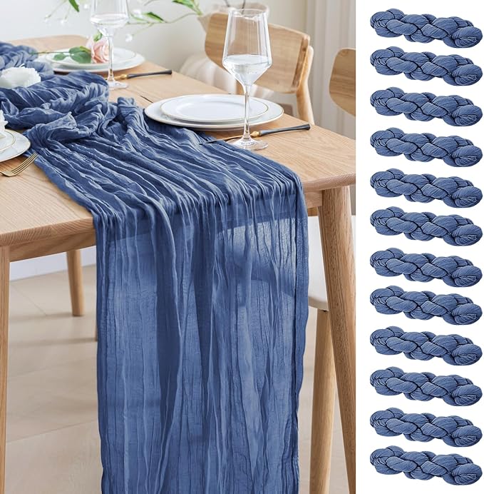 Asee'm 12pcs Cheesecloth Table Runner 120 Inches Long Blue Boho Gauze Cheese by Aseem